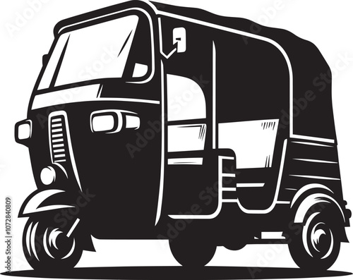 Auto rickshaw vehicle silhouette vector illustration isolated on a white background