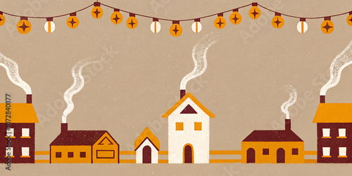 Wallpaper Mural Charming Rustic Village Scene with Hanging Lanterns in Autumn Colors Torontodigital.ca