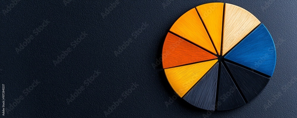 Obraz premium Colorful pie chart on dark background for creative and analytical presentations.