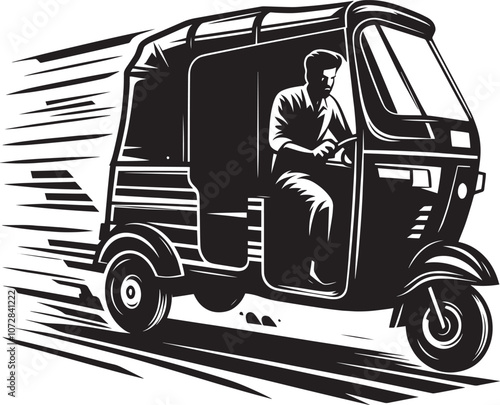 Auto rickshaw vehicle silhouette vector illustration isolated on a white background
