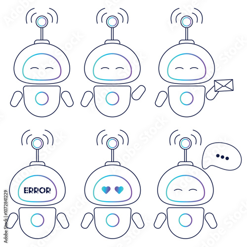 A set of vector icons, robot logos. Chat bot. Robot virtual assistance.