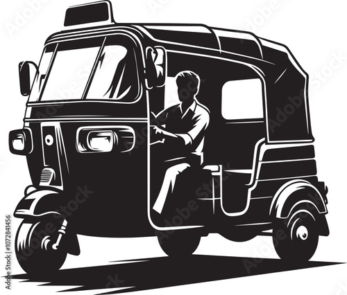 Auto rickshaw vehicle silhouette vector illustration isolated on a white background