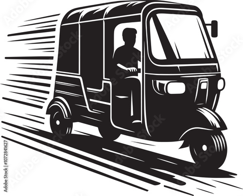 Auto rickshaw vehicle silhouette vector illustration isolated on a white background