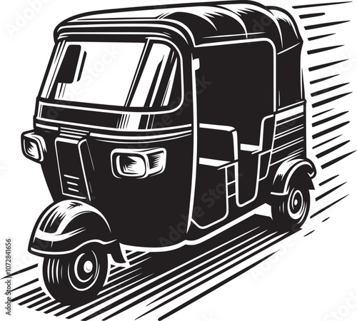 Auto rickshaw vehicle silhouette vector illustration isolated on a white background