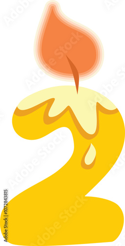 Number Two Shaped Candle Vector Cartoon Design Illustration. Numerical designed celebratory décor for birthday event
