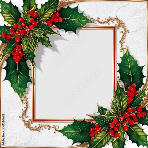 christmas frame with holly berries generative Ai	