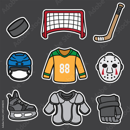 set of hockey good for sticker, badge, element design, etc