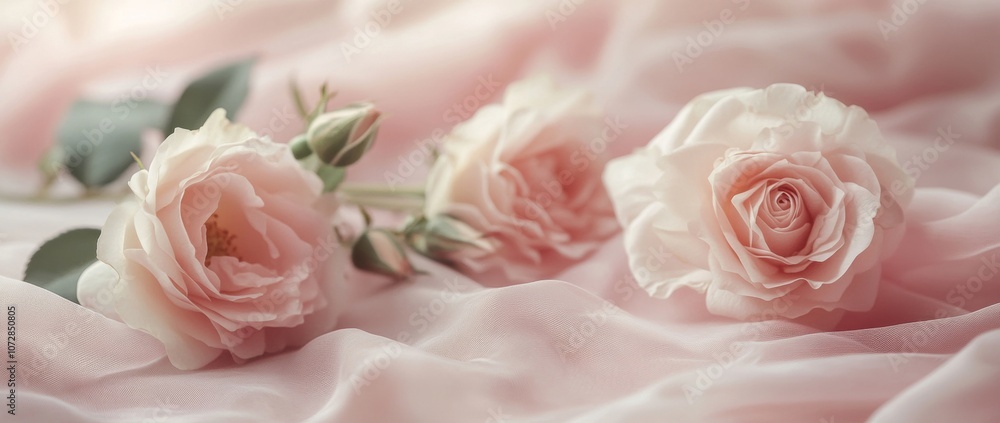 A bouquet of pink roses is placed on a pink background A bouquet of pink roses is placed on a pink background