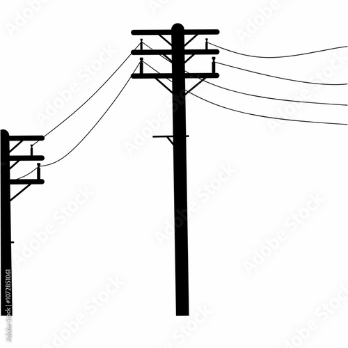 Vector silhouette of high voltage power line. Pole with cables on white background. Great for warning against electric shock logo
