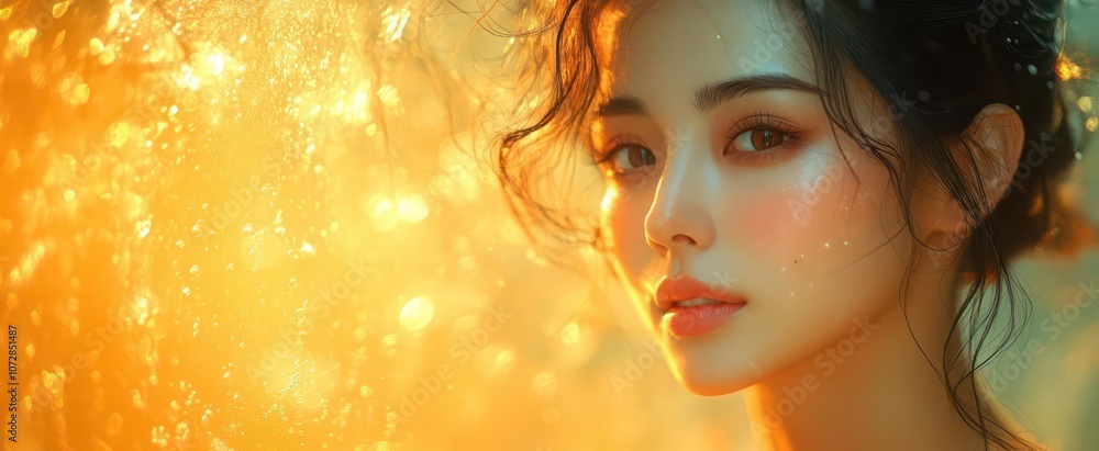 radiant portrait of an asian woman with luminous healthy skin capturing her natural beauty and confidence in a soft atmospheric setting that enhances her features and glow radiant portrait of an asian woman with luminous healthy skin capturing her natural beauty and confidence in a soft atmospheric setting that enhances her features and glow
