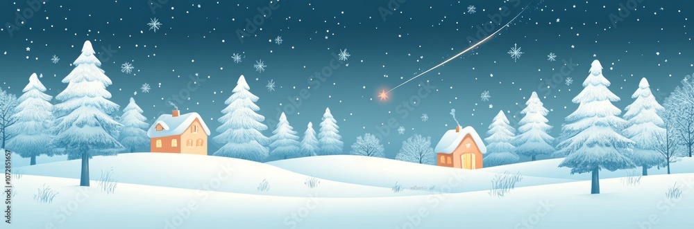 Fototapeta premium A winter scene with houses and trees