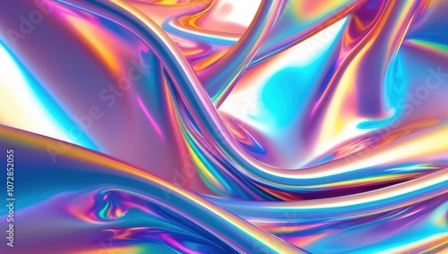 Abstract iridescent background. Shimmering holographic foil texture. Perfect for design projects needing a luxurious, vibrant feel. Pastel rainbow colors