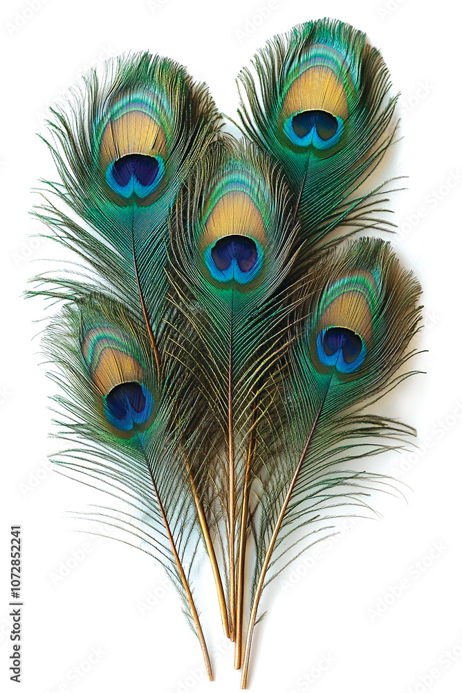 Fototapeta premium Elegant peacock feather: vibrant and exotic wildlife artwork,