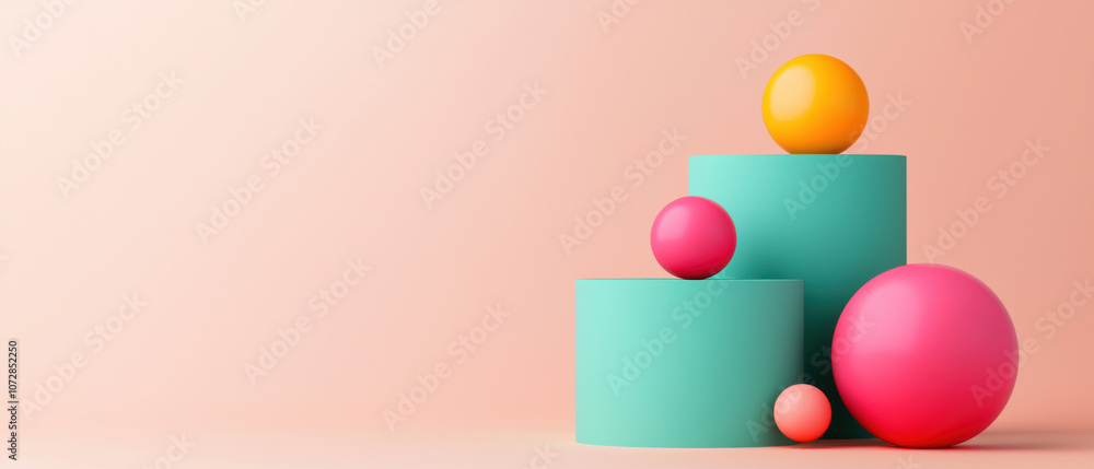 Colorful geometric shapes arranged on a soft background create a modern and playful aesthetic, ideal for design and decoration concepts. Colorful geometric shapes arranged on a soft background create a modern and playful aesthetic, ideal for design and decoration concepts.