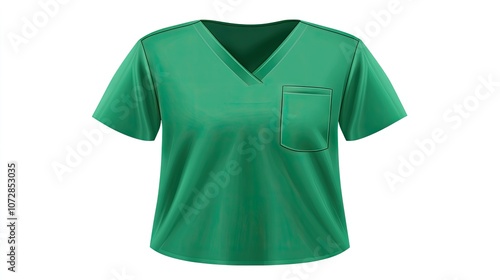 Green V-Neck Short Sleeve Shirt with Pocket on Front for Casual Wear or Uniform with Simple Design for Everyday Use or Work Environment