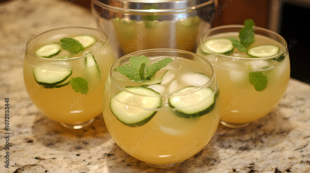 Cucumber mint punch for a refreshing taste. Cucumber mint punch for a refreshing taste.