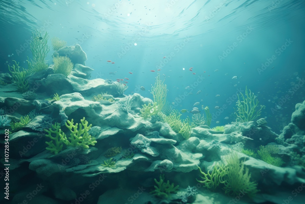 Fototapeta premium Vibrant underwater coral landscape with fish.