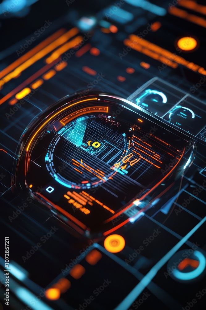 Fototapeta premium Holographic interface on fitness trackers displaying vital health metrics and GPS.