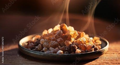 pieces of incense, myrrh and benzoin in a bowl