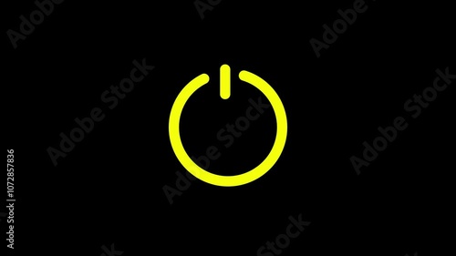 power button turning on and off ,looping animation .on the black screen .