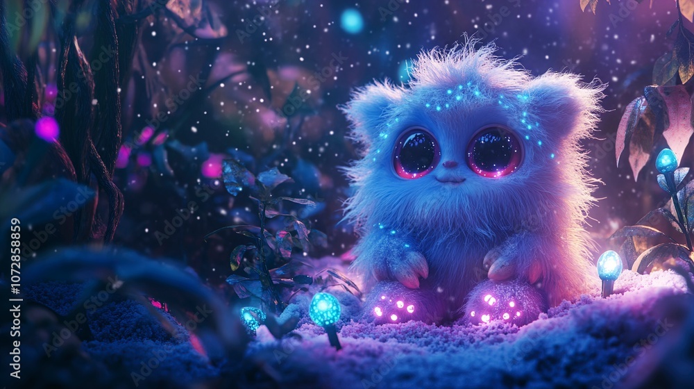 Cute Fuzzy Creature in Magical Forest Cute Fuzzy Creature in Magical Forest