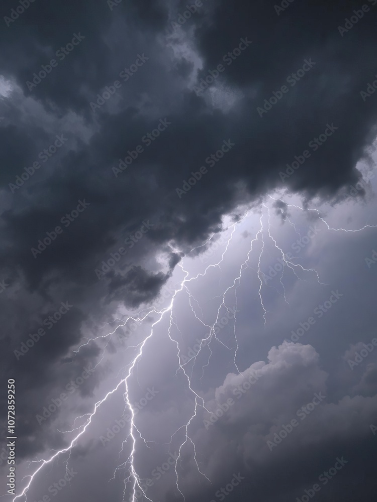 Dark storm clouds in the sky with bright bolts of lightning ...