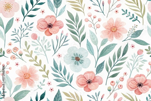 Minimalist watercolor floral pattern with simple shapes and subtle colors, elegant, understated, handmade, botanical art