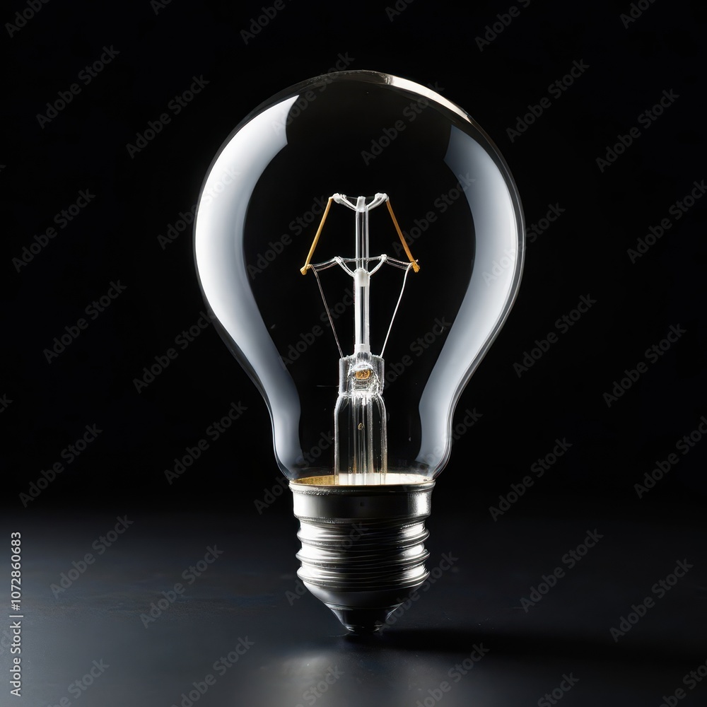 concept of poor power supply, black background, close-up of non-working lamp standing vertically on shiny black surface concept of poor power supply, black background, close-up of non-working lamp standing vertically on shiny black surface