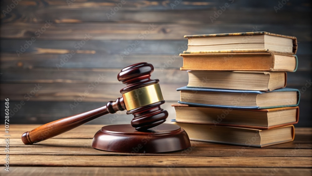 A wooden gavel resting on a sound block, symbolizing the power and authority of the law, beside a stack of aged law books, representing the wisdom and knowledge of the legal profession. A wooden gavel resting on a sound block, symbolizing the power and authority of the law, beside a stack of aged law books, representing the wisdom and knowledge of the legal profession.