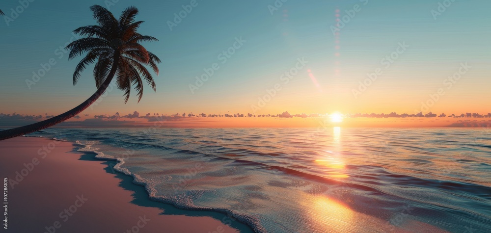 Tropical sunset over serene ocean waves. Tropical sunset over serene ocean waves.