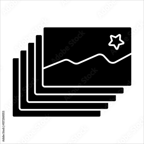 Black-and-white document icon featuring a star symbol, suitable for marking favorite files or important documents. Simple and professional design.
