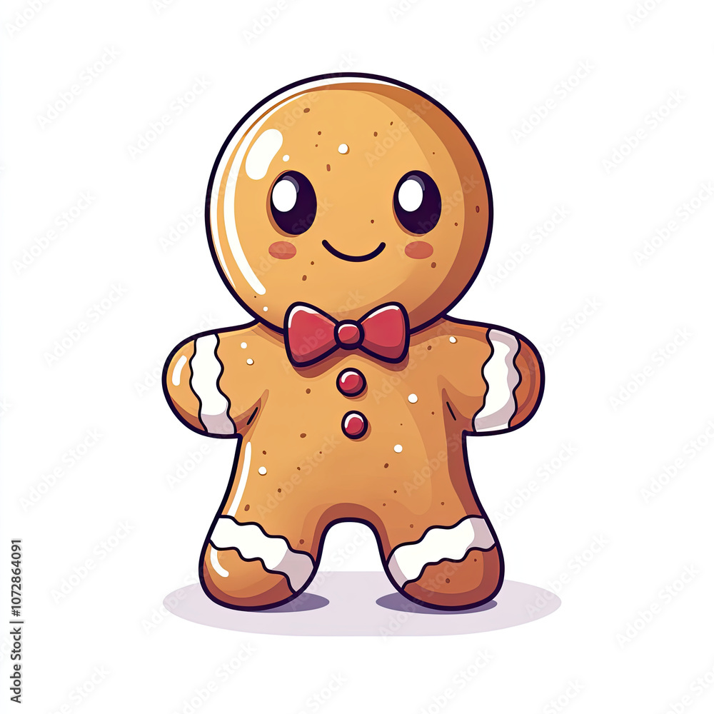 Obraz premium Cute gingerbread man with a bow tie, white isolate background.