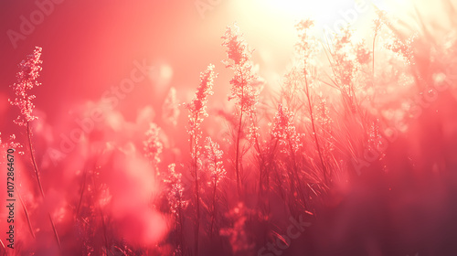 Peach and light lilac tones with delicate spring flowers set against an abstract background.