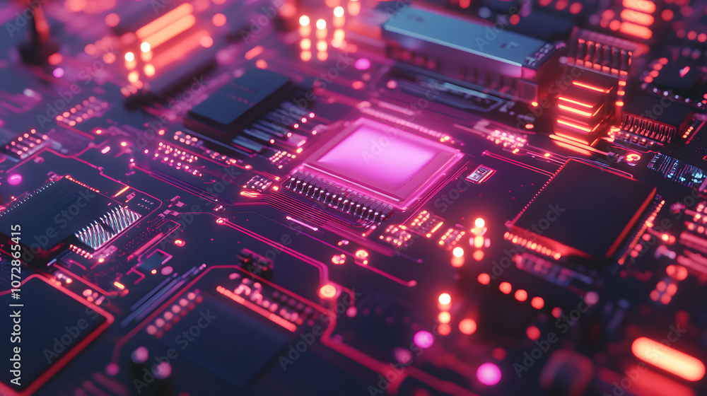 Futuristic circuit board design with neon highlights. Futuristic circuit board design with neon highlights.