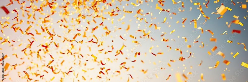 Golden confetti falling from the sky in a festive celebration, festive, background Golden confetti falling from the sky in a festive celebration, festive, background