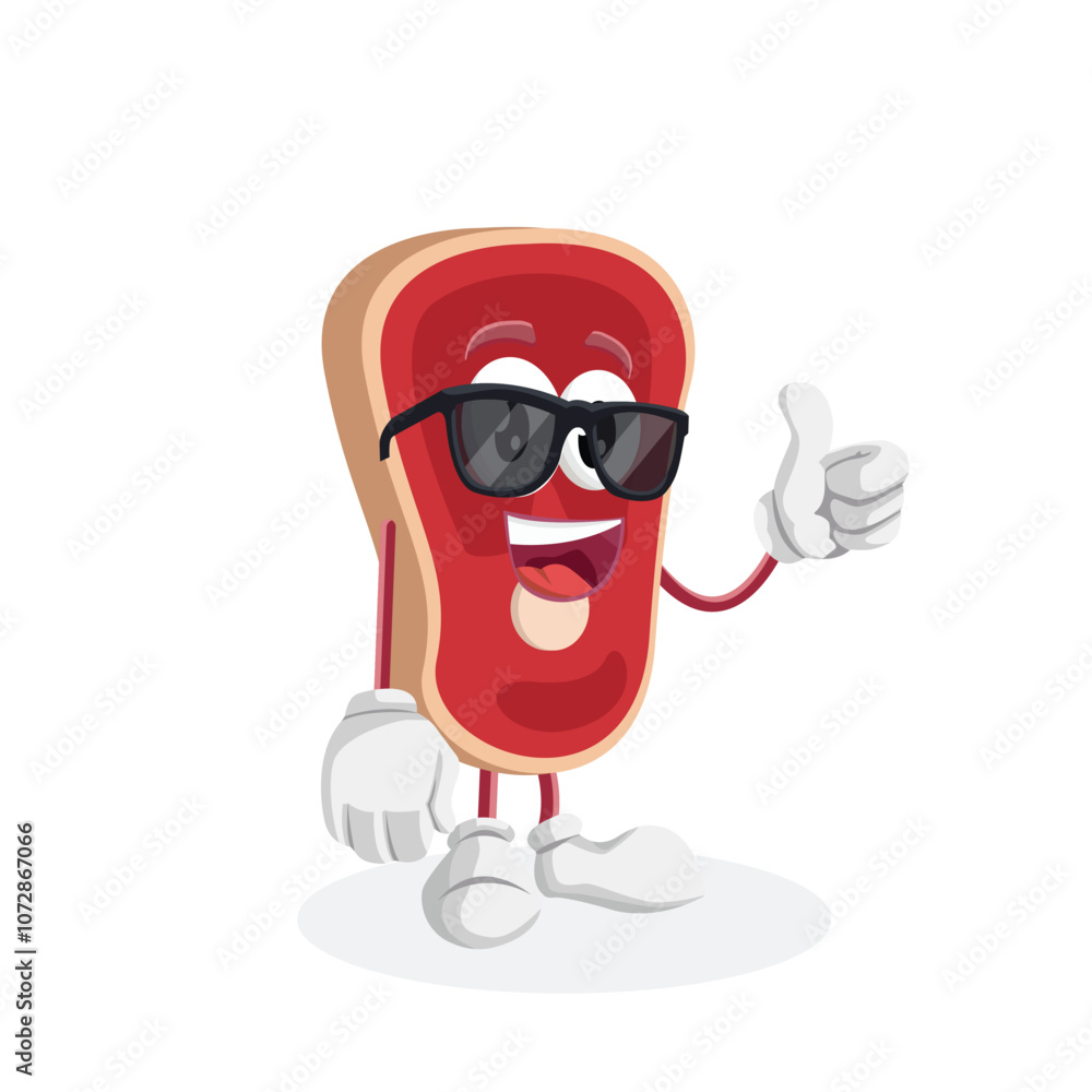 Meat slice logo mascot thumb pose Meat slice logo mascot thumb pose