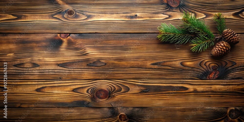 Rustic Wooden Background with Pine Branch and Cones for Holiday Decor Rustic Wooden Background with Pine Branch and Cones for Holiday Decor