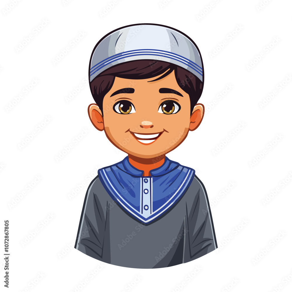 Illustration of a sick boy wearing Muslim clothes