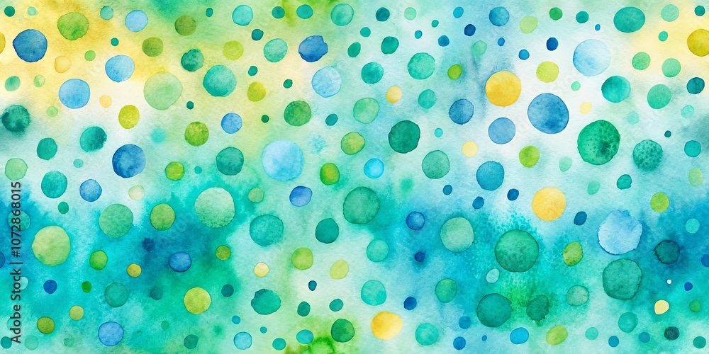 Abstract Watercolor Pattern of Saturated Green, Yellow, and Blue Circles on a Softly Colored Background Abstract Watercolor Pattern of Saturated Green, Yellow, and Blue Circles on a Softly Colored Background