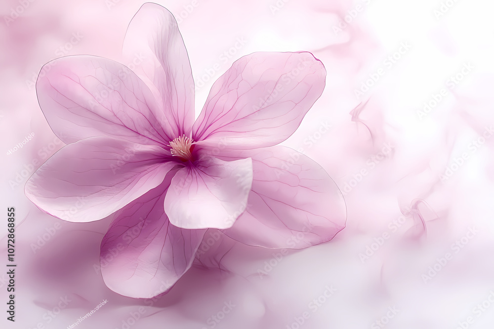 Obraz premium Peach and light lilac tones with delicate spring flowers set against an abstract background.
