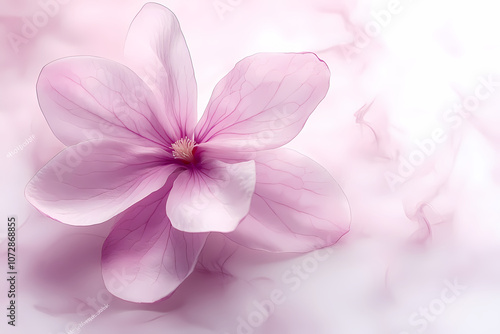 Peach and light lilac tones with delicate spring flowers set against an abstract background.