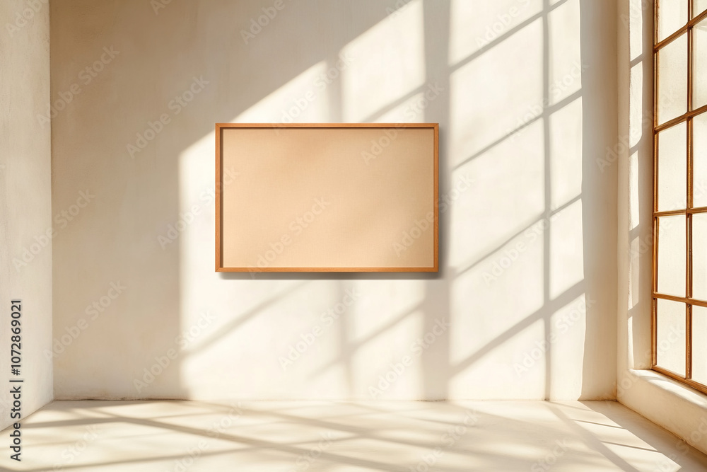 Interior photo with poster in wooden frame, photo mockup Interior photo with poster in wooden frame, photo mockup