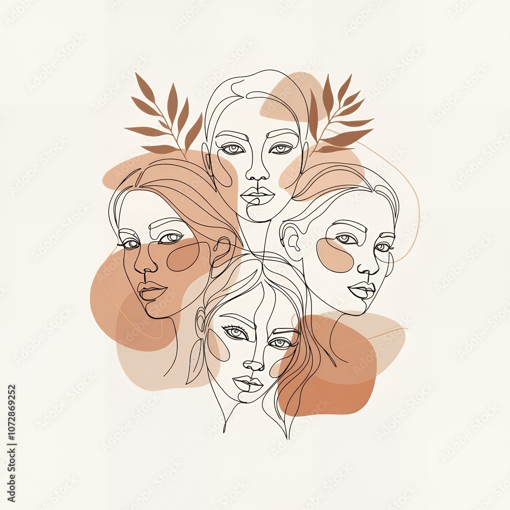 Minimalist line art illustration featuring outline drawings of faces, plants, and abstract shapes in a single continuous line. Minimalist line art illustration featuring outline drawings of faces, plants, and abstract shapes in a single continuous line.