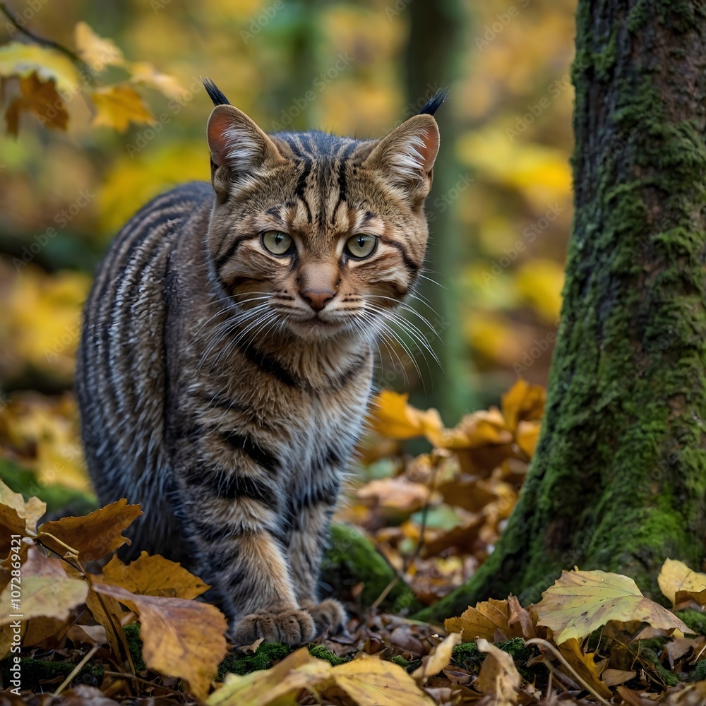 Autumn's Guardian: The Scottish Wildcat Camouflaged in Its Habitat Autumn's Guardian: The Scottish Wildcat Camouflaged in Its Habitat