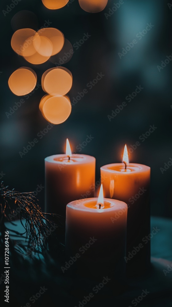 Lit candles with soft bokeh background Lit candles with soft bokeh background