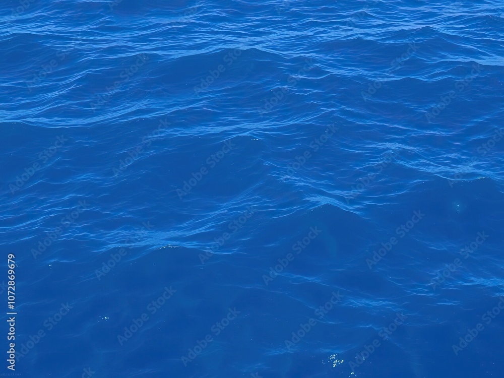 Deep blue ocean surface with gentle waves and a hint of sunlight filtering down from above, blue, movement Deep blue ocean surface with gentle waves and a hint of sunlight filtering down from above, blue, movement