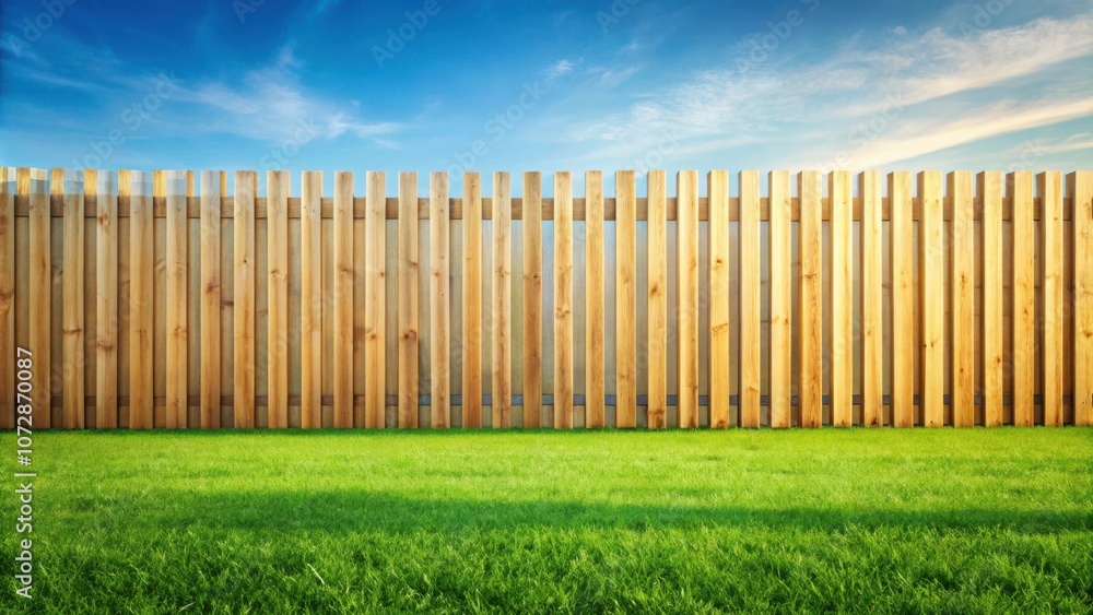 Wooden fence standing tall against a bright blue sky with white clouds, offering a peaceful and serene backdrop for any occasion. Wooden fence standing tall against a bright blue sky with white clouds, offering a peaceful and serene backdrop for any occasion.