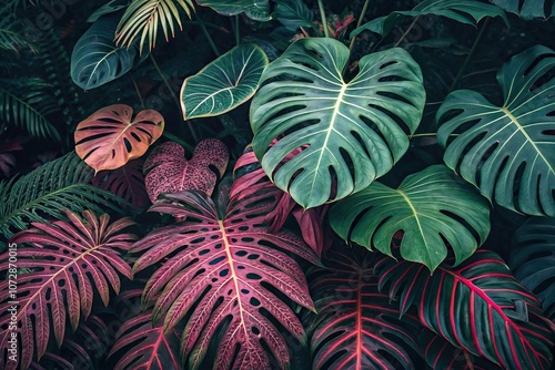 Wallpaper Mural Exotic tropical leaves with intricate patterns and vibrant colors create a seamless background for stunning visuals, plant life, seamless pattern, leafy greens, foliage Torontodigital.ca