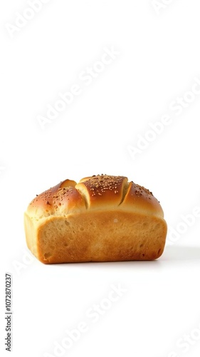 Freshly baked loaf of bread isolated on a clean white background, gluten, nutrition, snack