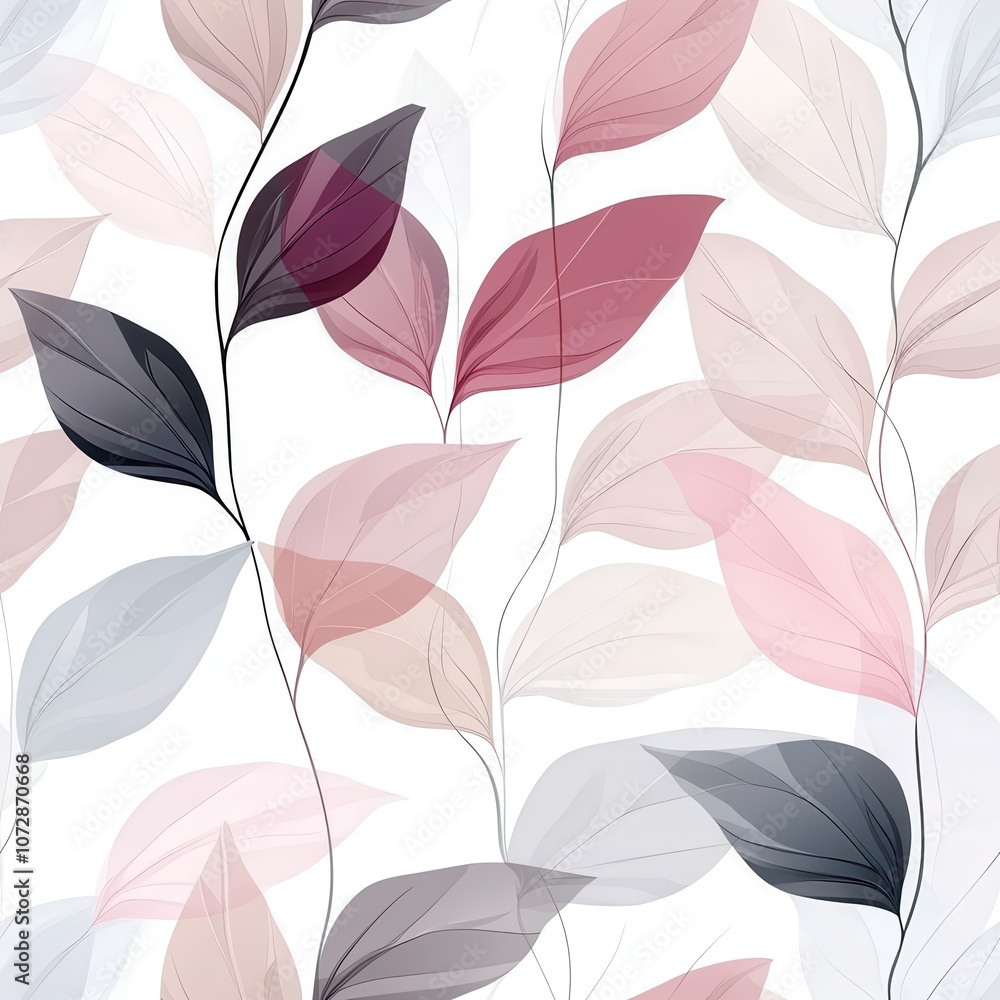 Elegant and Graceful Leaf Pattern with Soft Tones of Red, Pink, Grey, and White on a Light Background for Decorative and Creative Projects Elegant and Graceful Leaf Pattern with Soft Tones of Red, Pink, Grey, and White on a Light Background for Decorative and Creative Projects
